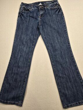 JW Petite Womens Bootcut Blue Jeans Size 4P With Studded Back Pockets